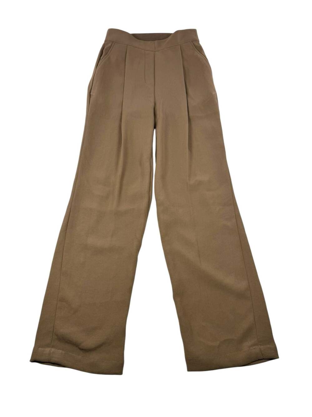 Spanx Carefree Crepe Pleated Trouser XS Brown Pants Wide Leg High Rise Drapey